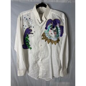 Chapel Mens White Long Sleeve Tuxedo Shirt Jester Carnival Rhinestone Embellish